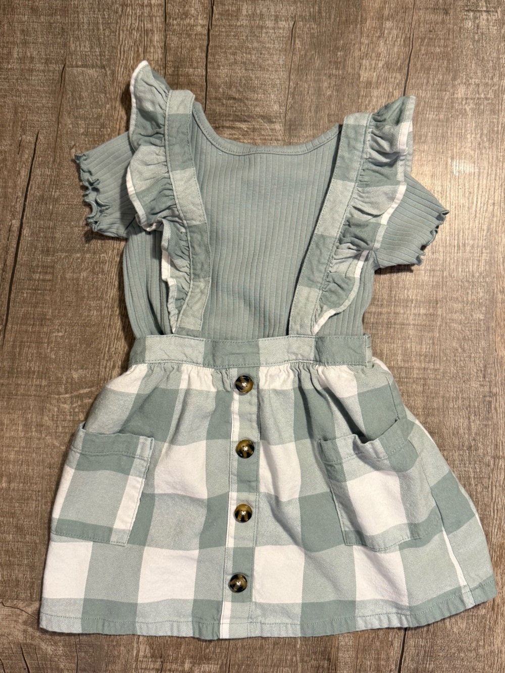 5/$15 wonder nation Sage Green Gingham Suspender Skirt size 2T